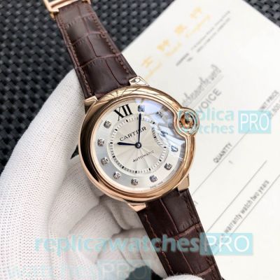 Best Quality Clone Ballon Bleu de Cartier White Dial Brown Leather Strap Men's Watch